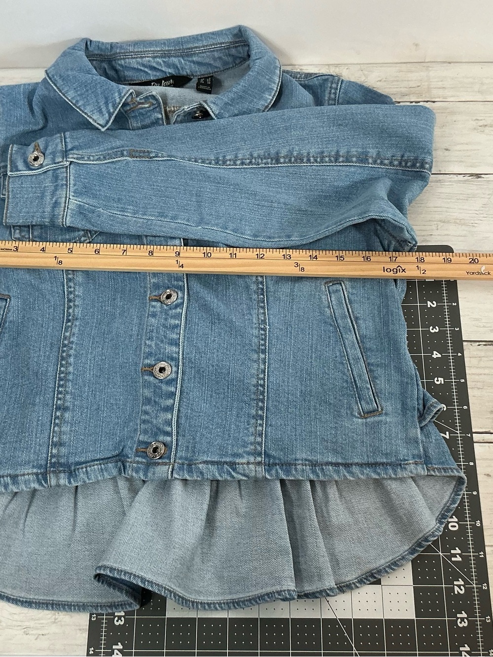 Du Jour Classic Light Blue Denim Jacket with Layered Hem - Picture 6 of 7
